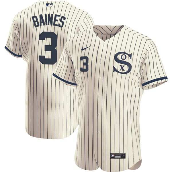 Men Chicago White Sox 3 Baines Cream stripe Dream version Elite Nike 2021 MLB Jerseys